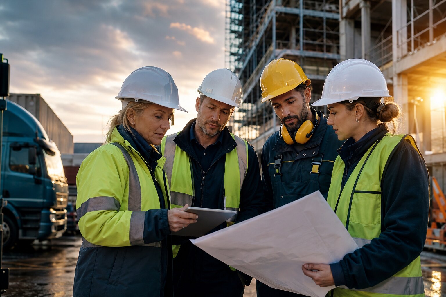 A professional workforce team collaborating on site